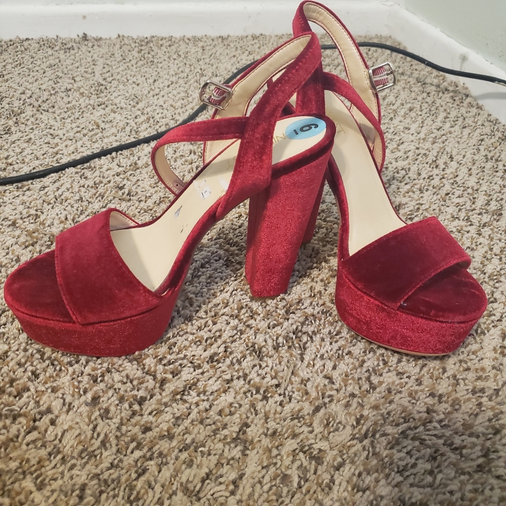 Nine West Red Velvet Chunky Heel